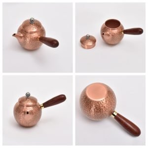 9 Fl Oz Vintage Hammered Copper Tea Pot And Kettle With Wood Handle