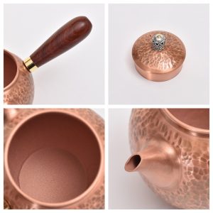 9 Fl Oz Vintage Hammered Copper Tea Pot And Kettle With Wood Handle