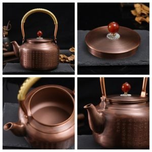 43.9 Fl Oz Vintage Solid Copper Tea Water Kettle Engraved With Buddhist Scriptures