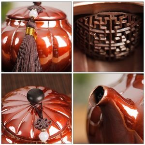 10.1 Fl Oz Antique Pumpkin Shape Handmade Annealing Copper Tea Kettle With Wood Handle