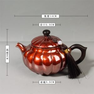 10.1 Fl Oz Antique Pumpkin Shape Handmade Annealing Copper Tea Kettle With Wood Handle