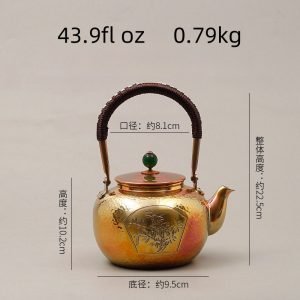 43.9 Fl Oz Antique Solid Hammered Golden Annealing Copper Tea Kettle For Sale
