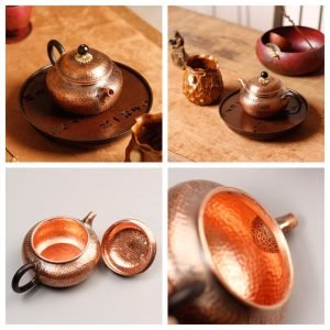 10.1 Fl Oz Small Vintage Handmade Hammered Annealing Copper Teapot