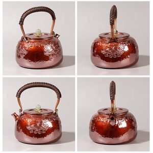 33.8 Fl Oz Best Antique Wavy Pattern Annealing Copper Tea Kettle With Jade Pot Knob
