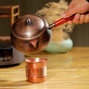 30.4 Fl Oz Vintage Old Handmade Copper Teapot Kettle With Wood Handle