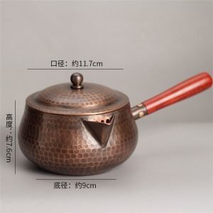 30.4 Fl Oz Vintage Old Handmade Copper Teapot Kettle With Wood Handle