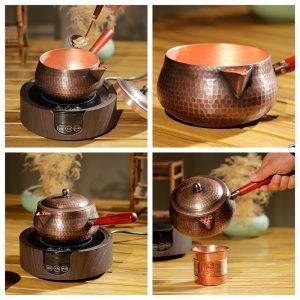 30.4 Fl Oz Vintage Old Handmade Copper Teapot Kettle With Wood Handle