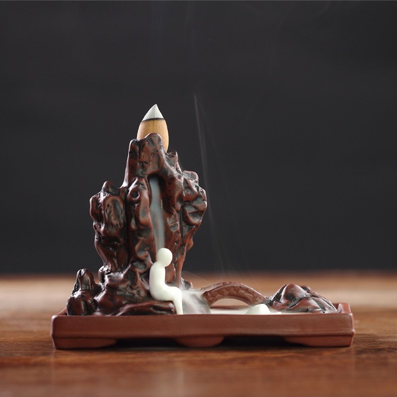 Creative Purple Clay Mountain and Bridge Backflow and Waterfall Incense Burner Creative Purple Clay Mountain and Bridge Backflow and Waterfall Incense Burner