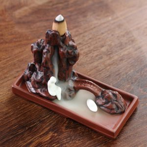 Creative Purple Clay Mountain and Bridge Backflow and Waterfall Incense Burner