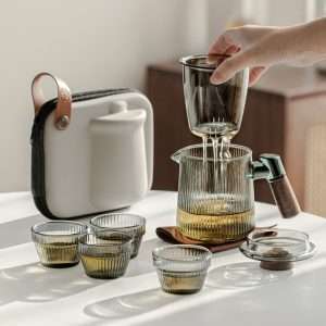 Modern Crystal Clear Glass Portable Travel Tea Container Set With Case