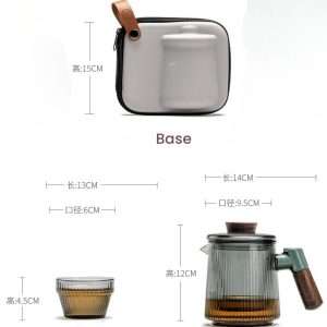Modern Crystal Clear Glass Portable Travel Tea Container Set With Case