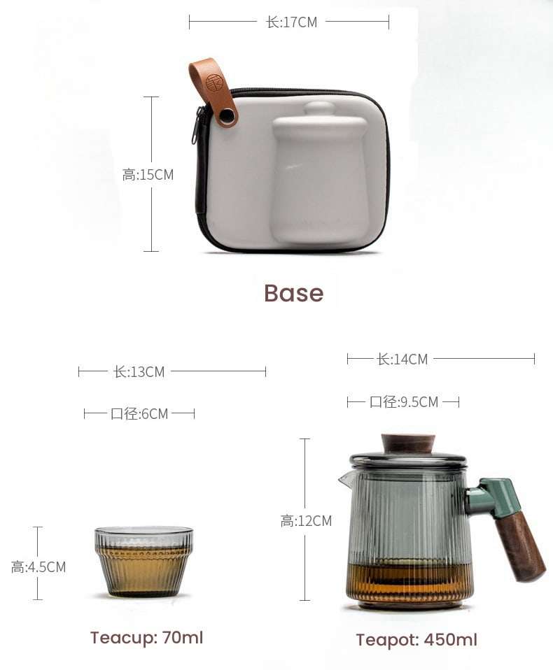 Modern Crystal Clear Glass Portable Travel Tea Container Set With Case Modern Crystal Clear Glass Portable Travel Tea Container Set With Case