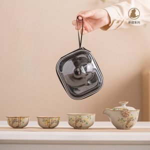 Cute Cat Pattern Porcelain Travel Tea Set With Case