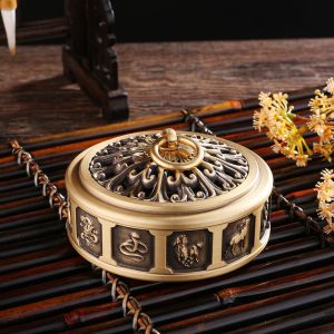 Delicate Zodiac Relief Chinese Antique Brass Incense Burner