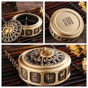 Delicate Zodiac Relief Chinese Antique Brass Incense Burner