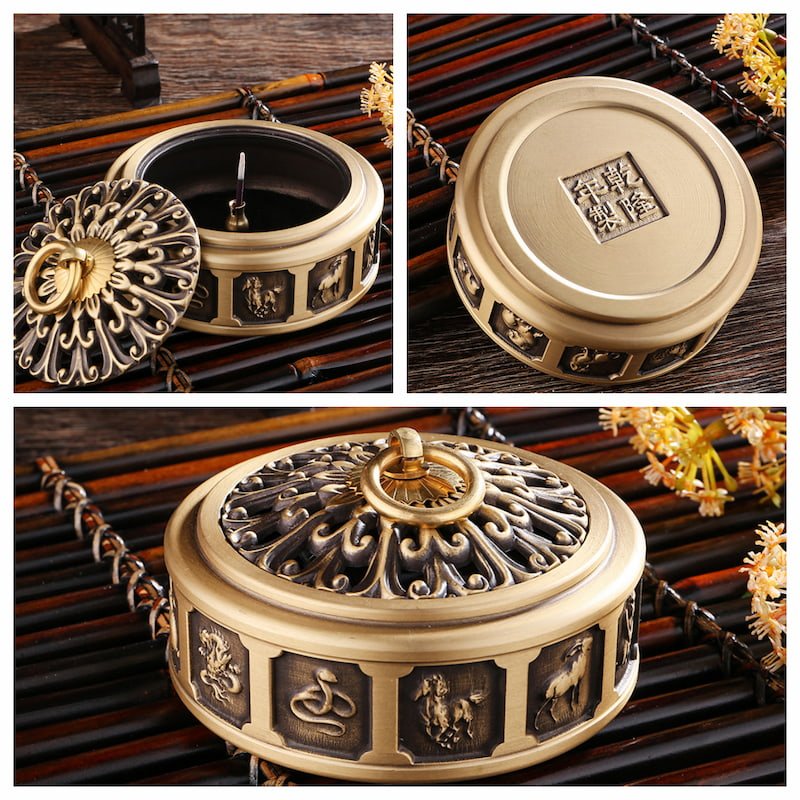 Delicate Zodiac Relief Chinese Antique Brass Incense Burner Delicate Zodiac Relief Chinese Antique Brass Incense Burner