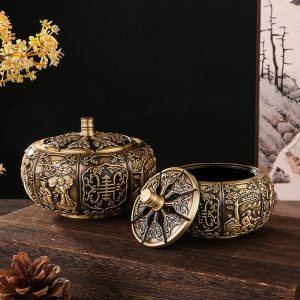 Detailed Pumpkin Carving Antique Chinese Brass Incense Burner