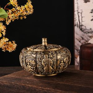 Detailed Pumpkin Carving Antique Chinese Brass Incense Burner
