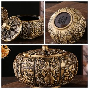 Detailed Pumpkin Carving Antique Chinese Brass Incense Burner