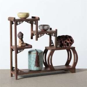 Stair Shape Creative Antique Wooden Tea Cup Display Stand And Tea Shelf