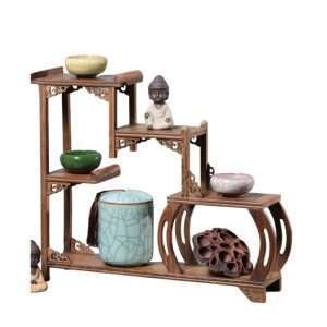 Stair Shape Creative Antique Wooden Tea Cup Display Stand And Tea Shelf