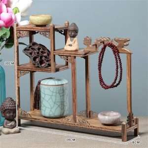 Rectangular Wooden Tea Cup And Towel Cheap Display Stand And Tea Shelf