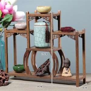 Large Antique Wooden Display Stand For Mug And Tea Cup Shelf