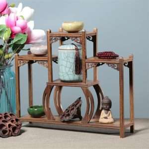 Large Antique Wooden Display Stand For Mug And Tea Cup Shelf
