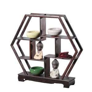 Large Hexagon Wooden Standing Display Shelf For Tea Cup And Mug