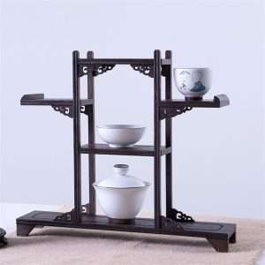 Antique Wooden Tea Cup And Towel Display Stand And Shelf