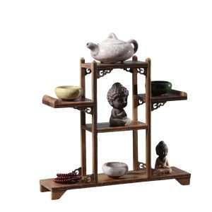 Antique Wooden Tea Cup And Towel Display Stand And Shelf