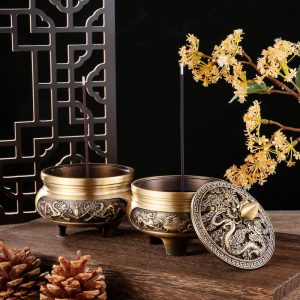 Dragon Theme Antique Chinese Brass Incense Burner