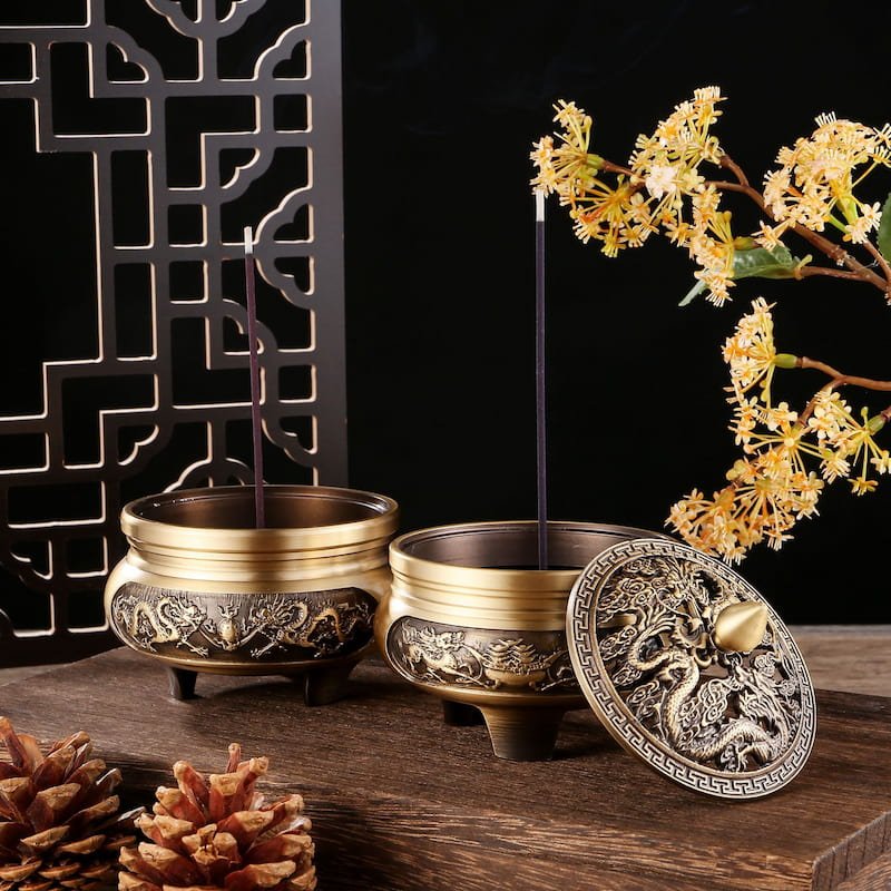 Dragon Theme Antique Chinese Brass Incense Burner Dragon Theme Antique Chinese Brass Incense Burner