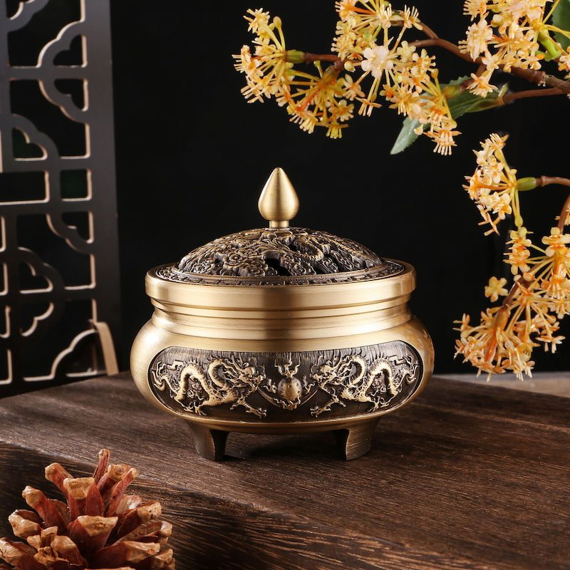 Dragon Theme Antique Chinese Brass Incense Burner Dragon Theme Antique Chinese Brass Incense Burner