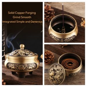 Dragon Theme Antique Chinese Brass Incense Burner