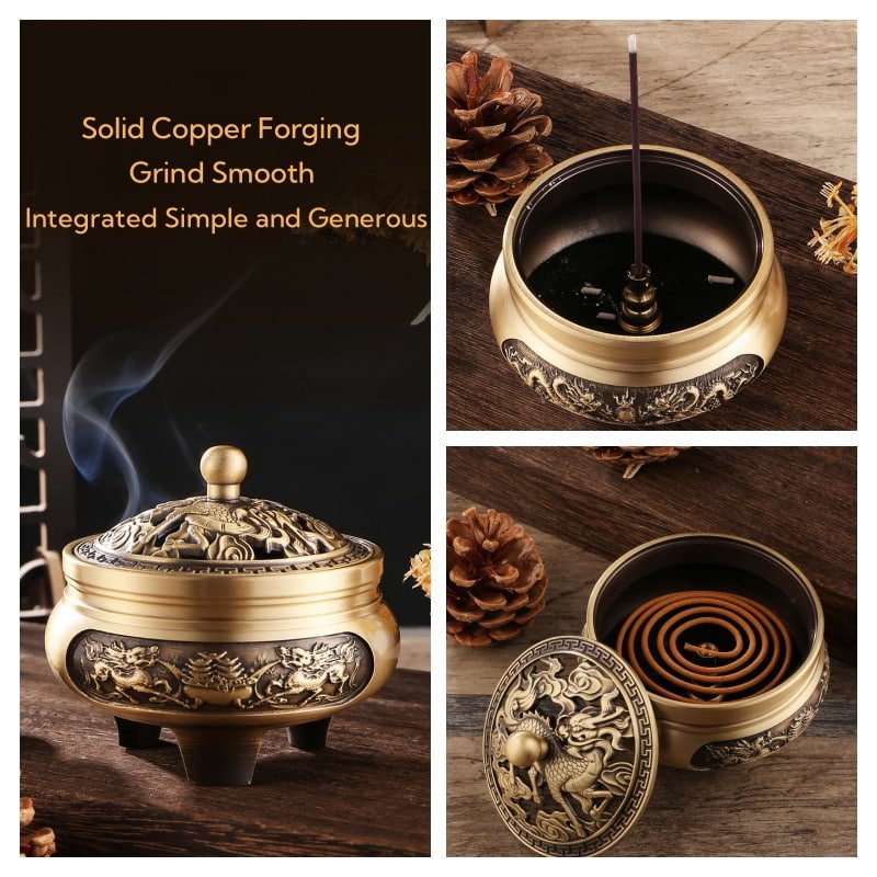 Dragon Theme Antique Chinese Brass Incense Burner Dragon Theme Antique Chinese Brass Incense Burner