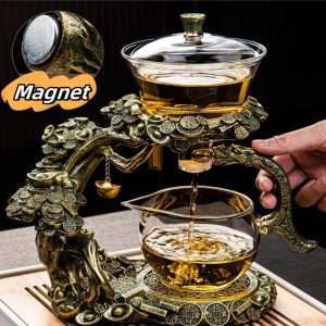 Dragon Theme Glass Semi Automatic Lazy Tea Set Symbolizing Getting Rich