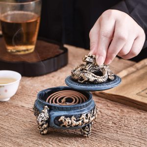 Dragon and Horse Chinese Charcoal and Powder Cone Incense Burner Holder