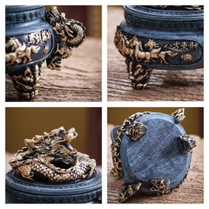 Dragon and Horse Chinese Charcoal and Powder Cone Incense Burner Holder