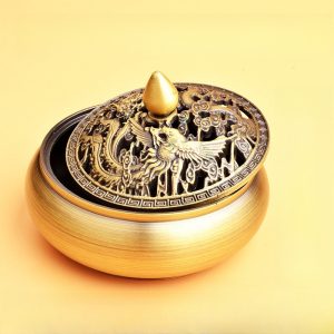 Dragon and Phoenix Theme Antique Chinese Brass Incense Burner