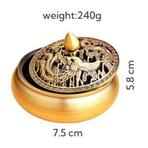 Dragon and Phoenix Theme Antique Chinese Brass Incense Burnert
