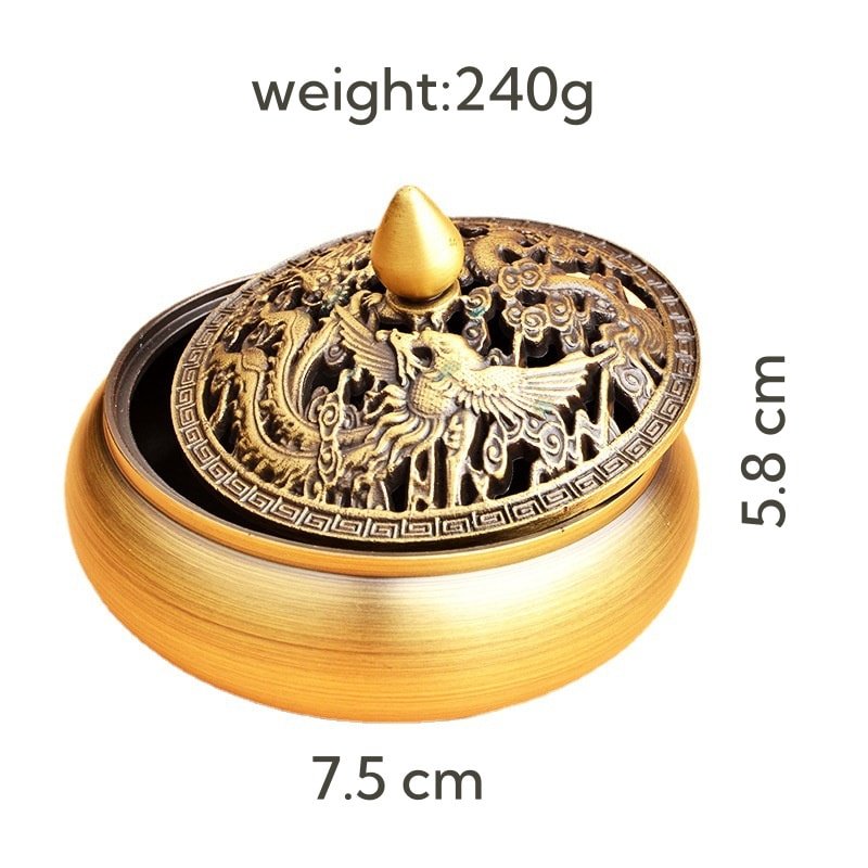 Dragon and Phoenix Theme Antique Chinese Brass Incense Burner Dragon and Phoenix Theme Antique Chinese Brass Incense Burnert
