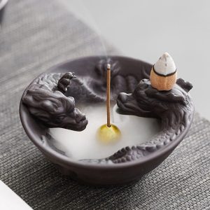 Dual Dragons Playing with Pearl Waterfall Backflow Incense Burner