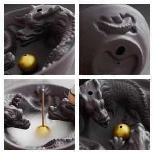Dual Dragons Playing with Pearl Waterfall Backflow Incense Burner
