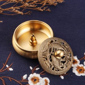 Small Dual Fish Antique Chinese Brass Incense Burner