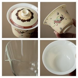 Dunhuang Antique Ceramic Travel Tea Set Case With Gaiwan