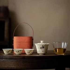Dunhuang Antique Ceramic Travel Tea Set Case With Gaiwan