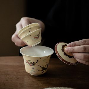 Dunhuang Antique Ceramic Travel Tea Set Case With Gaiwan