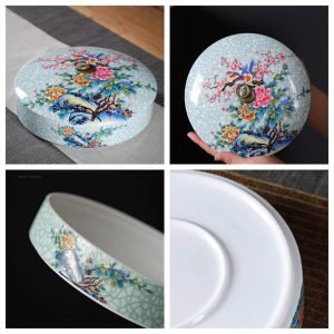 Large Antique Chinese Enamel Porcelain Loose Leaf and Tea Cake Caddy