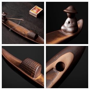 Fisherman Boat-Shaped Ceramic Vintage Stick Incense Burner Holder
